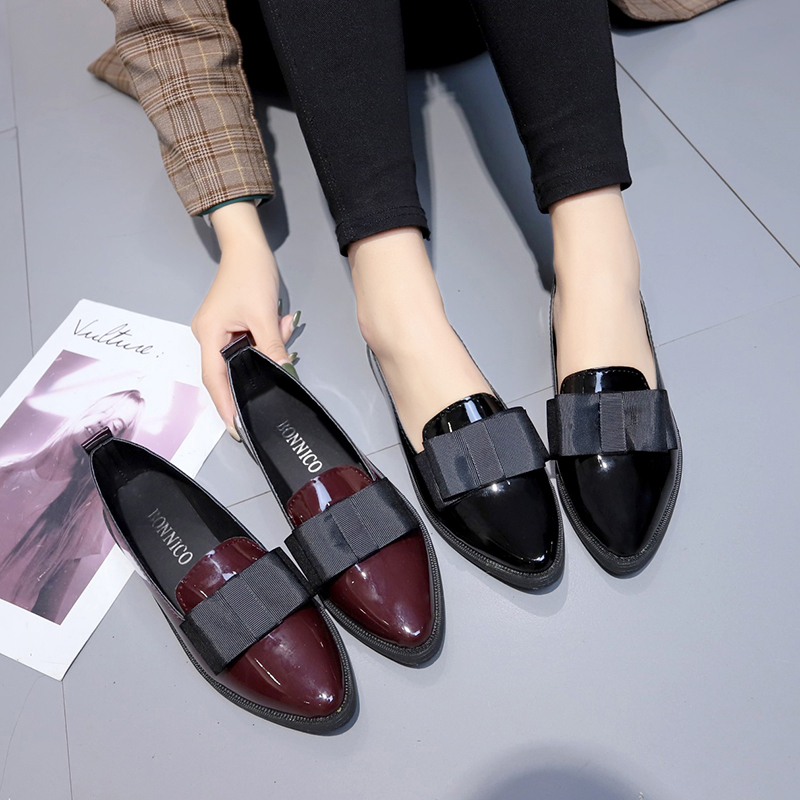 Women Shoes On Sale - Black/ Wine Red Patent Leather Pointed