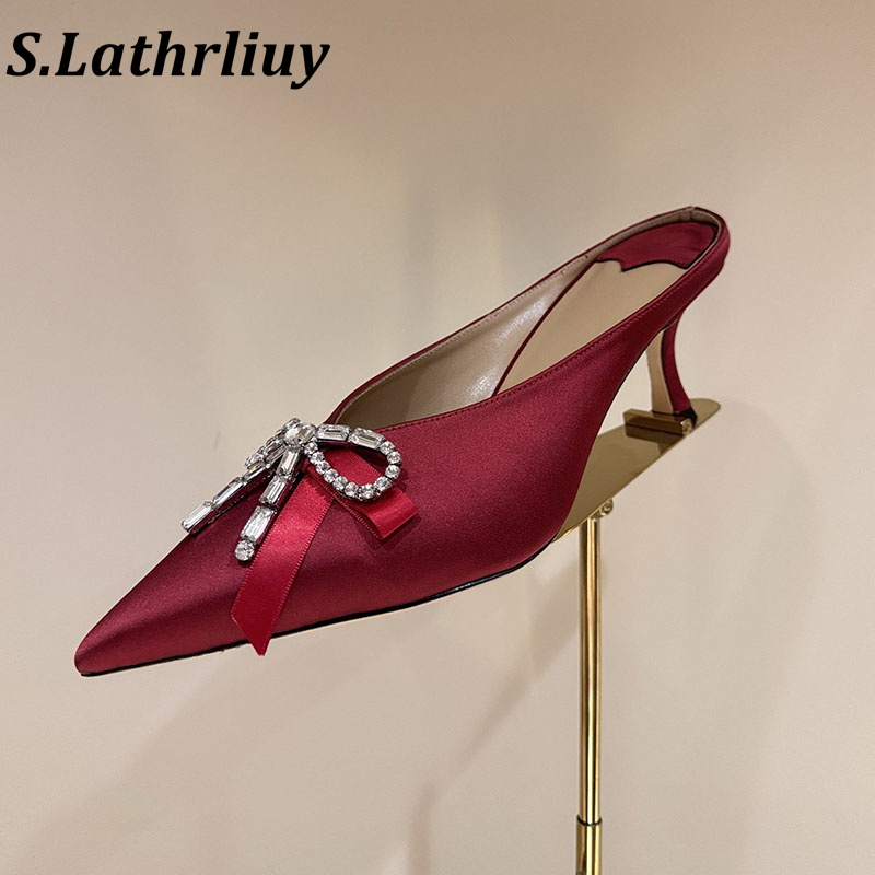 Women Shoes Size 7 - slippers High heels shiny crystal decoration