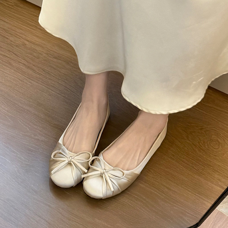 Women'S Shoes Round Toe - 2026 New Bow-knot Temperament Satin Shallow