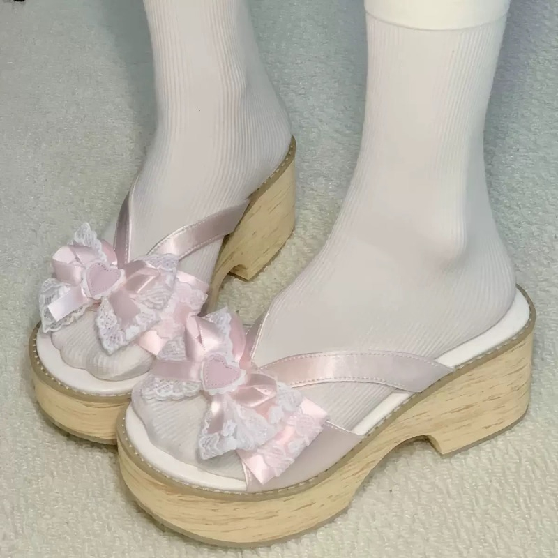Women'S Shoes Quality - Sweet Bow Wood Grain Thick Bottom