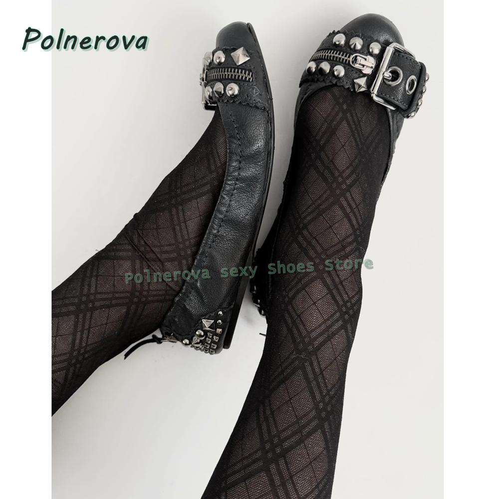 Women'S Shoes Round Toe - Rivet Belt Buckle Mary Jane Shoes