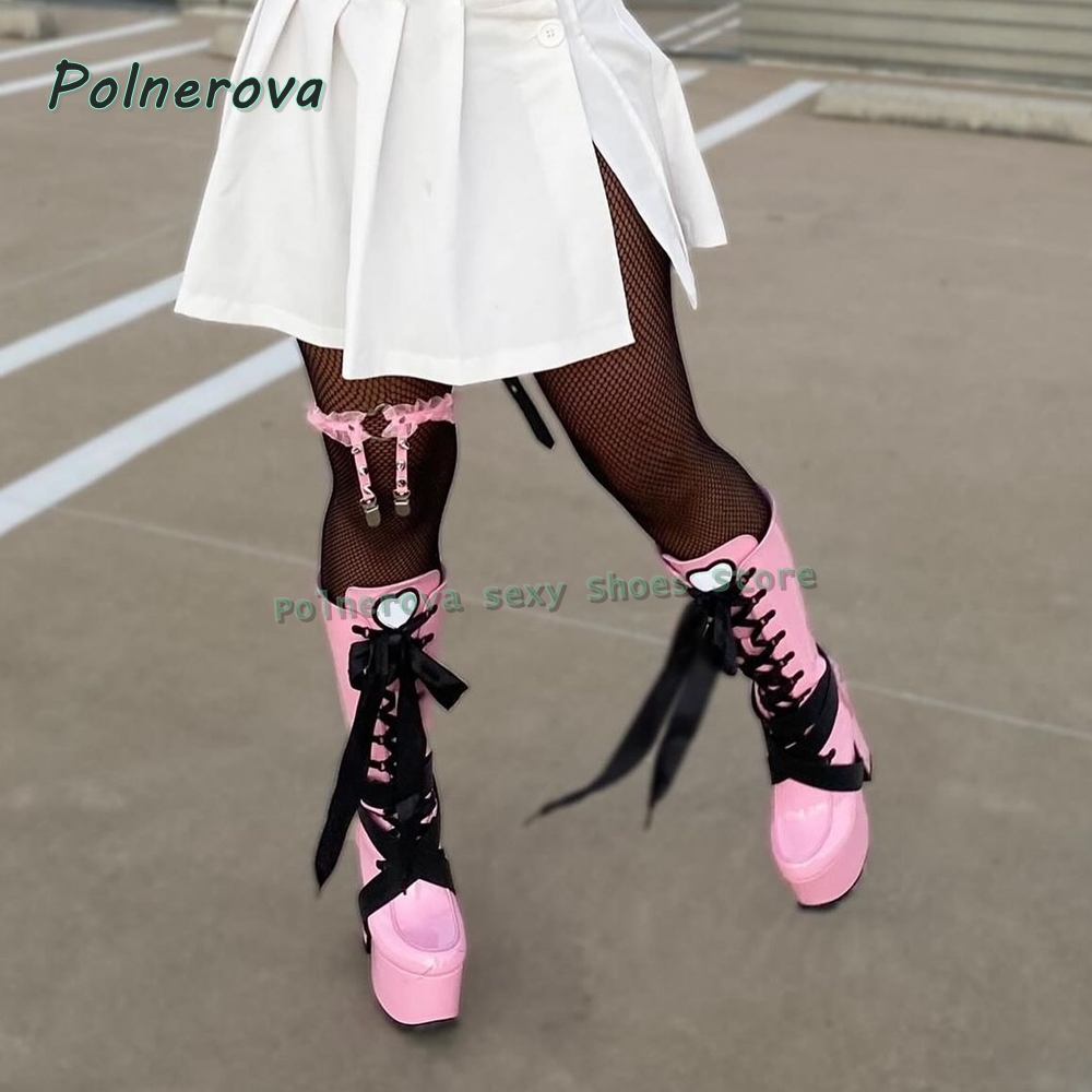 Women'S Shoes Y2K - Women's Pink Platform Knee High Boots