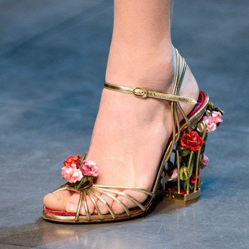 Strappy Heeled Sandals - Luxury Bird Cage Women Sandals Gold