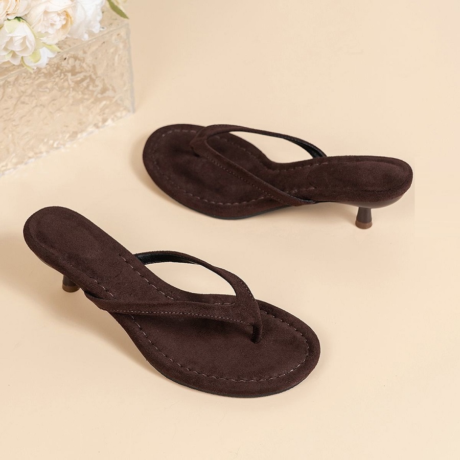 Women'S Shoes Popular - New Faux Suede Heeled Thong Sandals