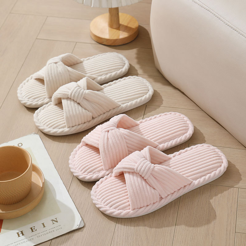 Women Shoes On Sale - Corduroy Cross Strap Home Slippers for