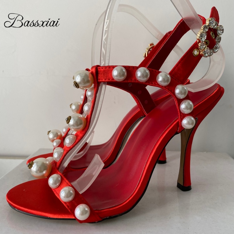 Pearl Bead Decor T-Strap Stile - Strappy Heeled Sandals ulasan dan harga