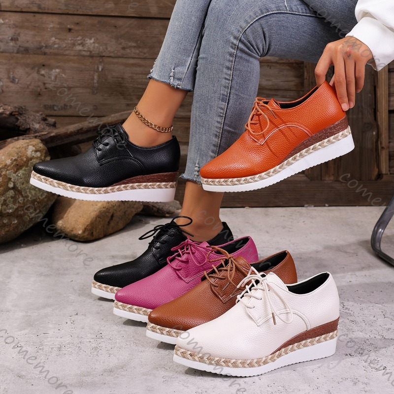 Leather Lace-Up Women's Wedge  - Espadrille Wedge Shoes ulasan dan harga
