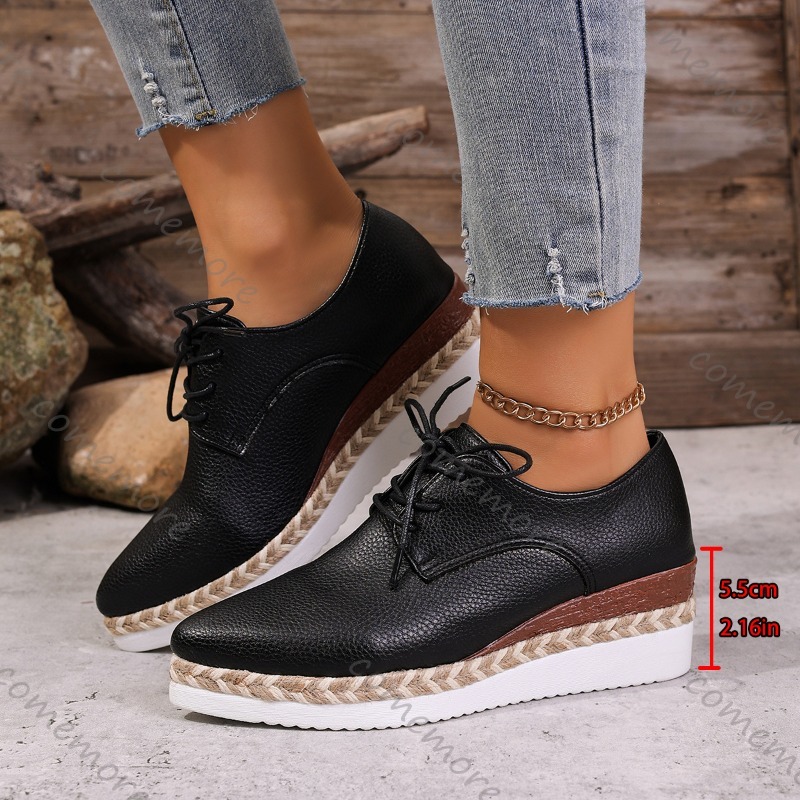Leather Lace-Up Women's Wedge  - Espadrille Wedge Shoes ulasan dan harga