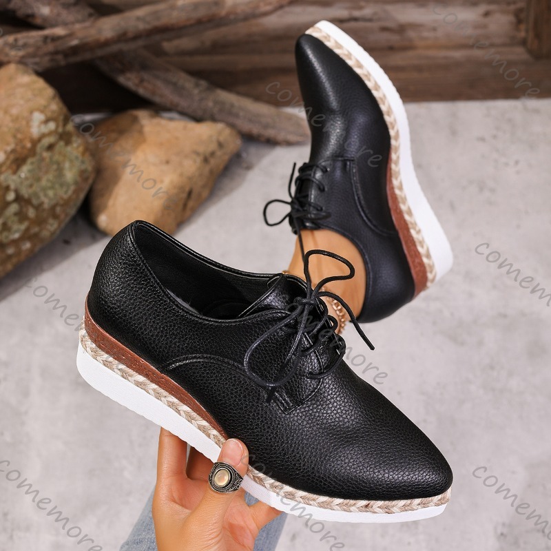 Leather Lace-Up Women's Wedge  - Espadrille Wedge Shoes ulasan dan harga