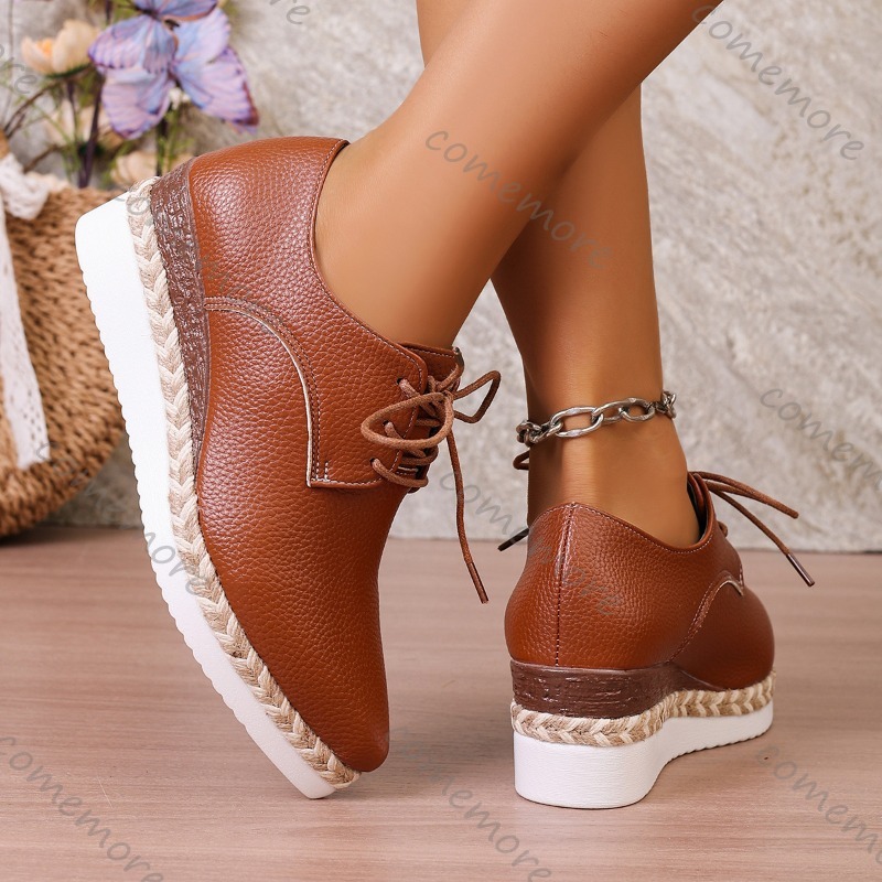 Leather Lace-Up Women's Wedge  - Espadrille Wedge Shoes ulasan dan harga