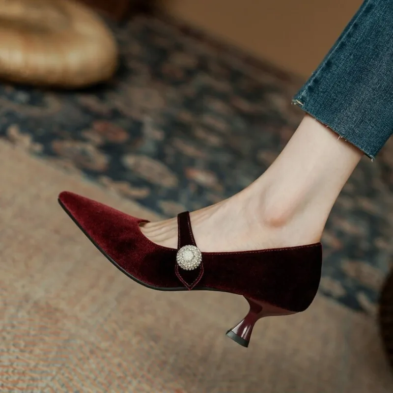 Wine Red Pointed Toe Mary Jane - Shoes Women Pumps ulasan dan harga