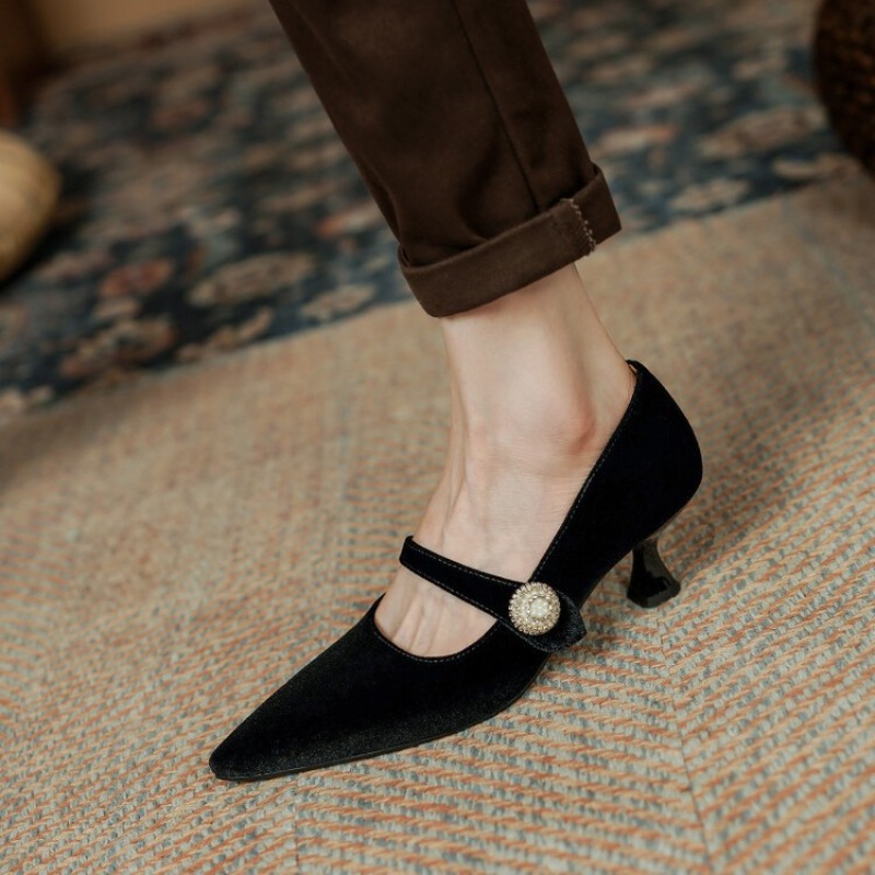 Wine Red Pointed Toe Mary Jane - Shoes Women Pumps ulasan dan harga
