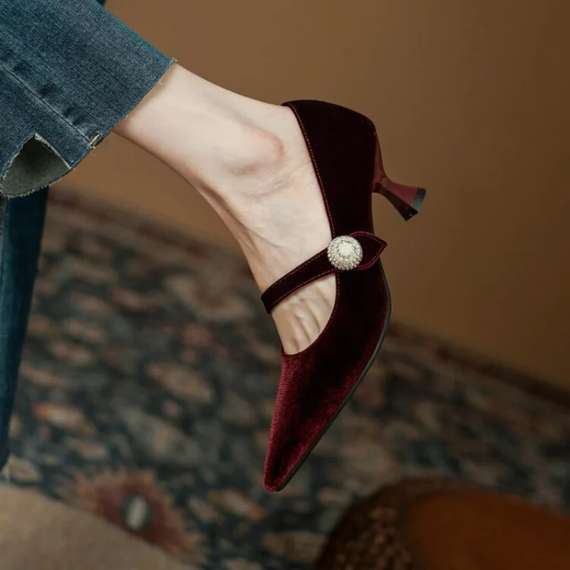 Wine Red Pointed Toe Mary Jane - Shoes Women Pumps ulasan dan harga