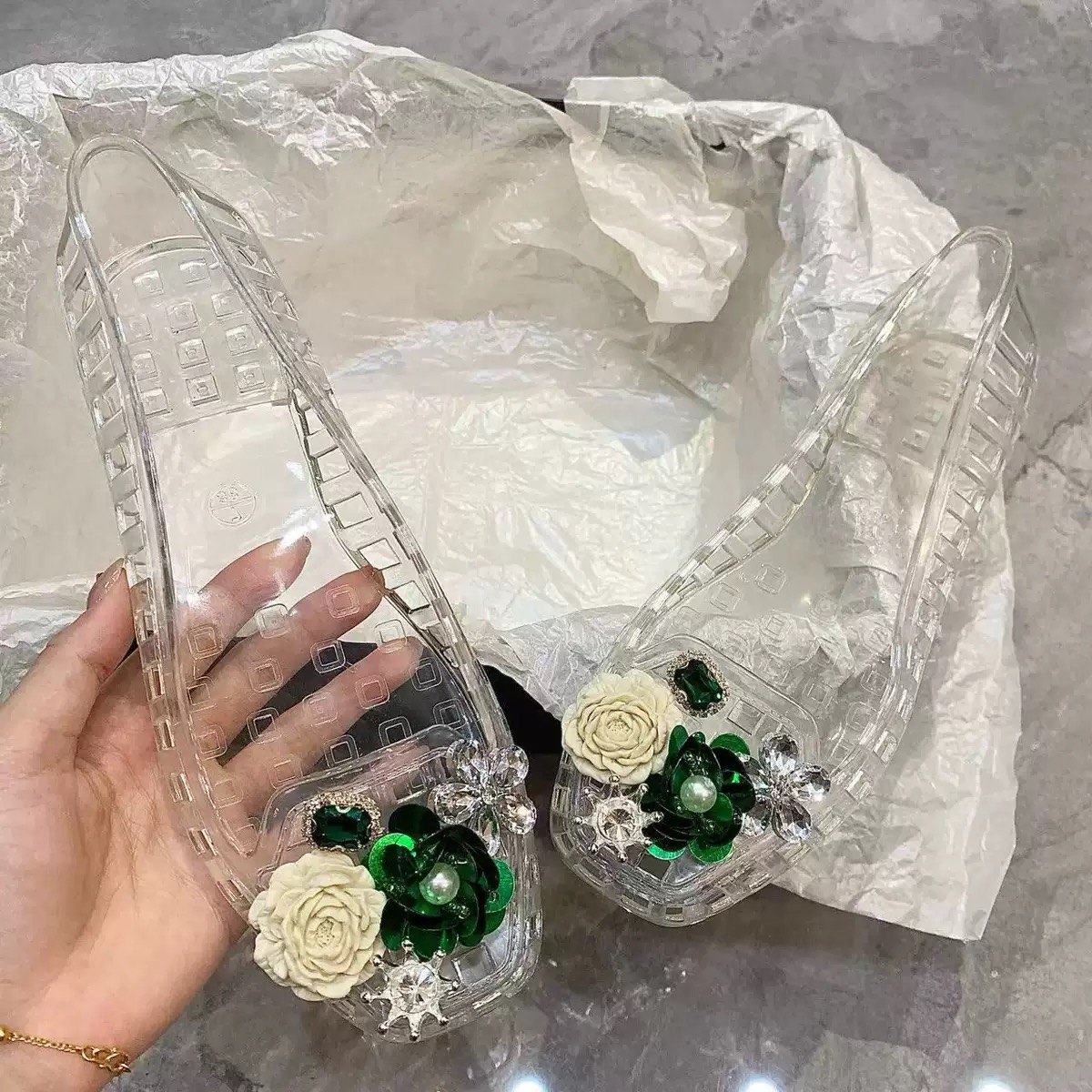 Luxury Big Rhinestone Flower S - Jelly Sandal Women ulasan dan harga