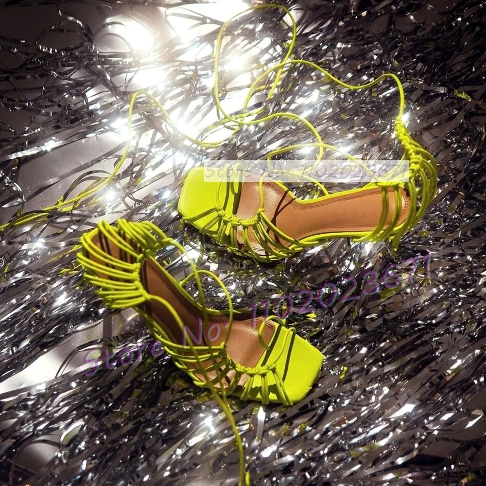 Chic Corded Lace-up Caged Sand - Strappy Heeled Sandals ulasan dan harga