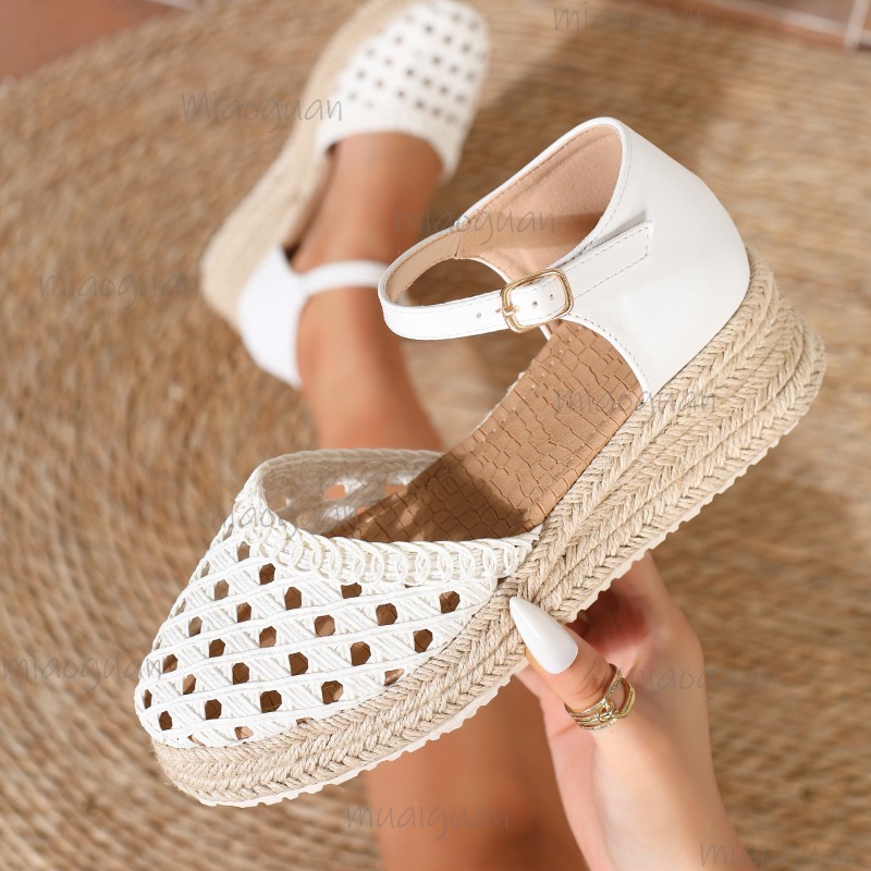 Boho Women's Hollow Out Woven  - Espadrille Wedge Shoes ulasan dan harga