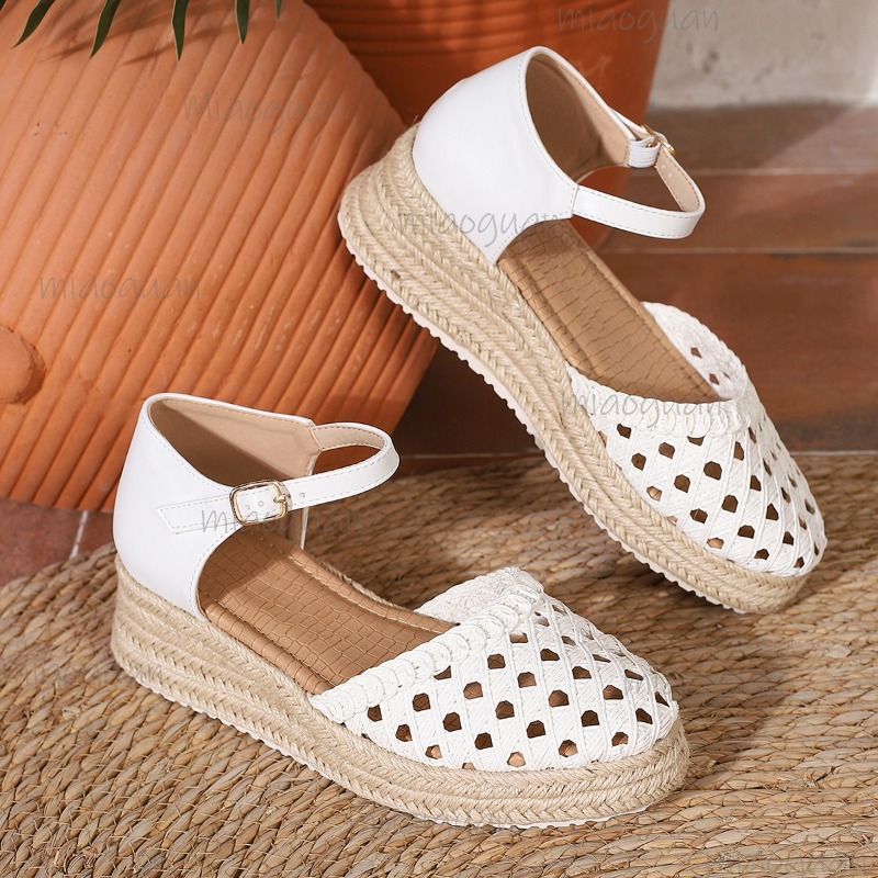 Boho Women's Hollow Out Woven  - Espadrille Wedge Shoes ulasan dan harga