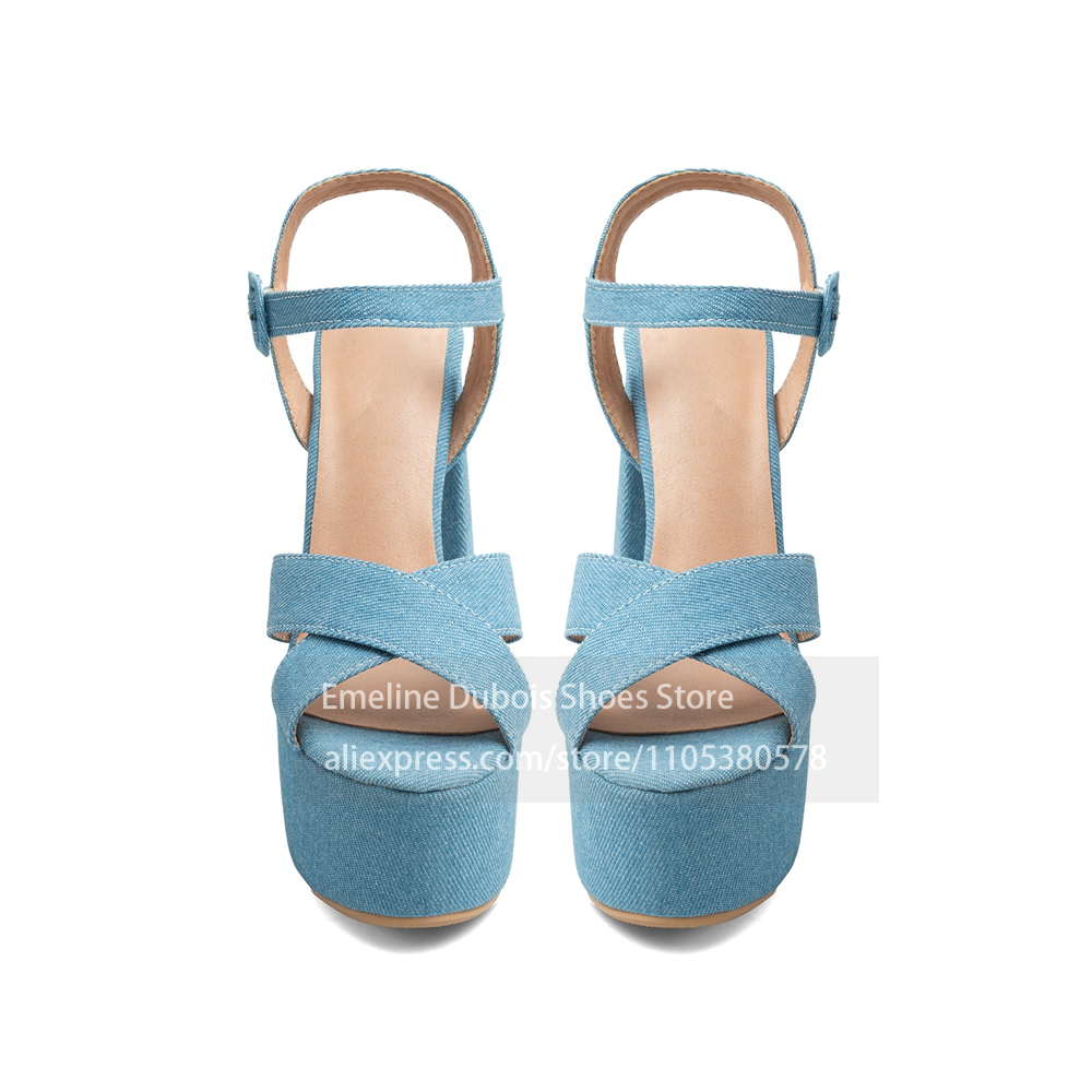 Blue Denim Cross Strap Platfor - Women'S Shoes Y2K ulasan dan harga