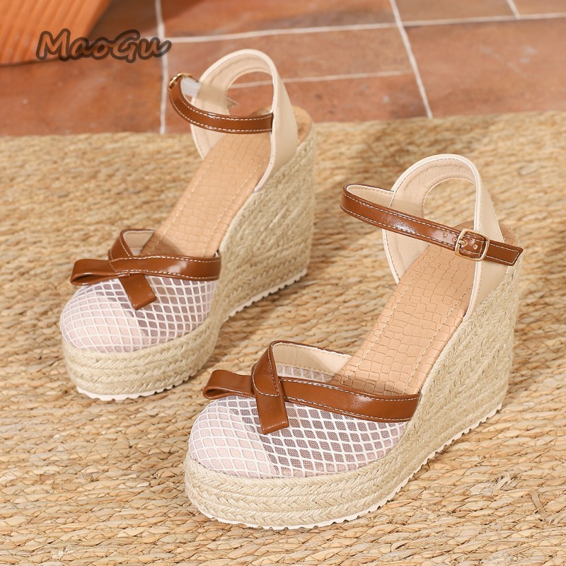 Size42 Women's Mesh Bow Espadr - Espadrille Wedge Shoes ulasan dan harga