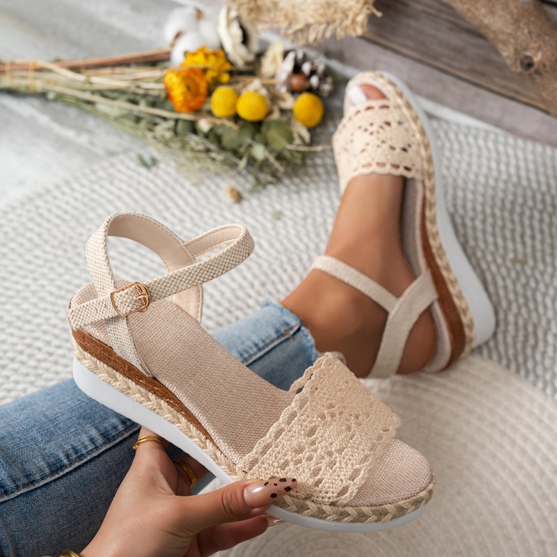 Women Lace Wedge Sandals Espad - Espadrille Wedge Shoes ulasan dan harga