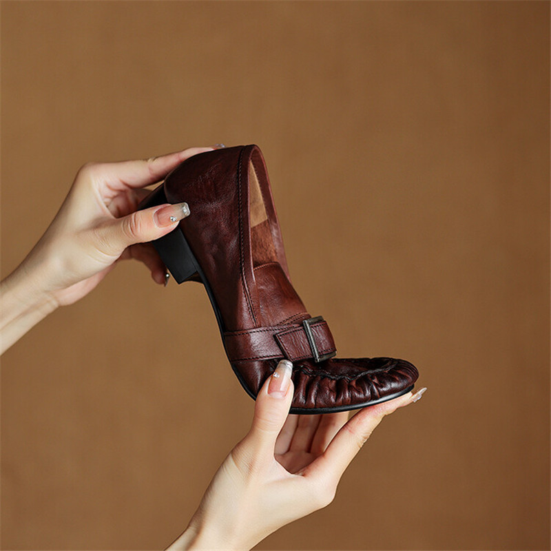New Autumn Genuine Leather Wom - Women'S Shoes Round Toe ulasan dan harga