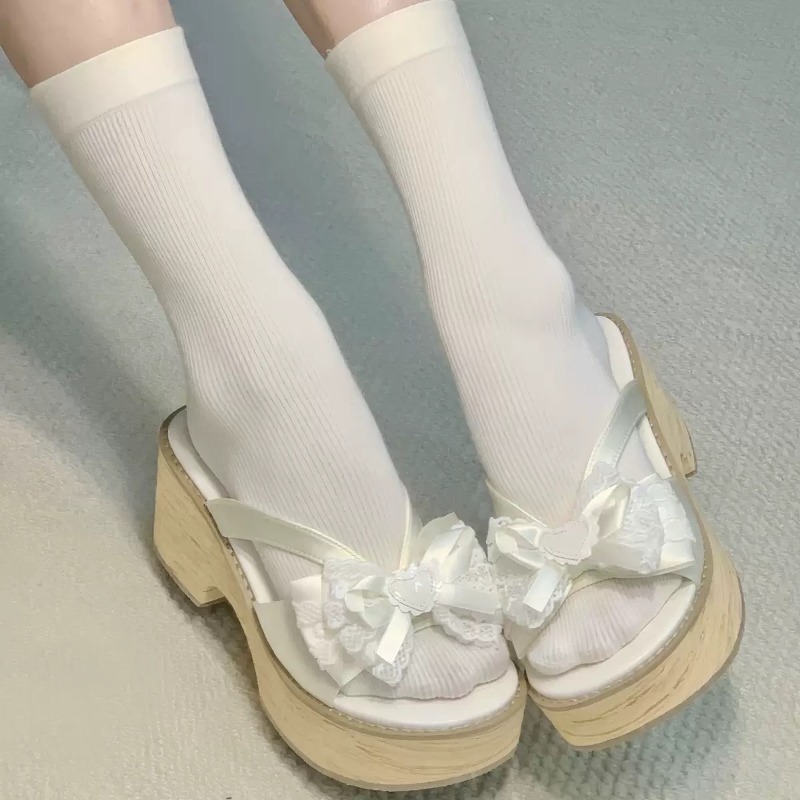 Sweet Bow Wood Grain Thick Bot - Women'S Shoes Quality ulasan dan harga