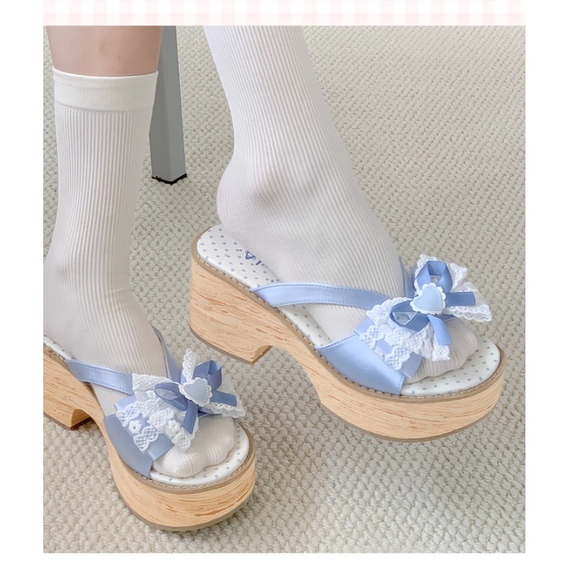 Sweet Bow Wood Grain Thick Bot - Women'S Shoes Quality ulasan dan harga