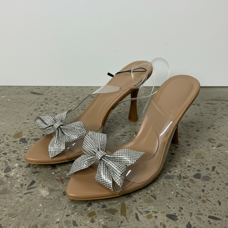 Clear PVC Rhinestone Bow Heels - Jelly Sandal Women ulasan dan harga