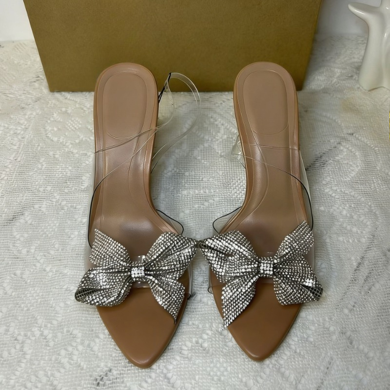Clear PVC Rhinestone Bow Heels - Jelly Sandal Women ulasan dan harga