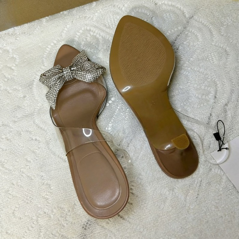 Clear PVC Rhinestone Bow Heels - Jelly Sandal Women ulasan dan harga