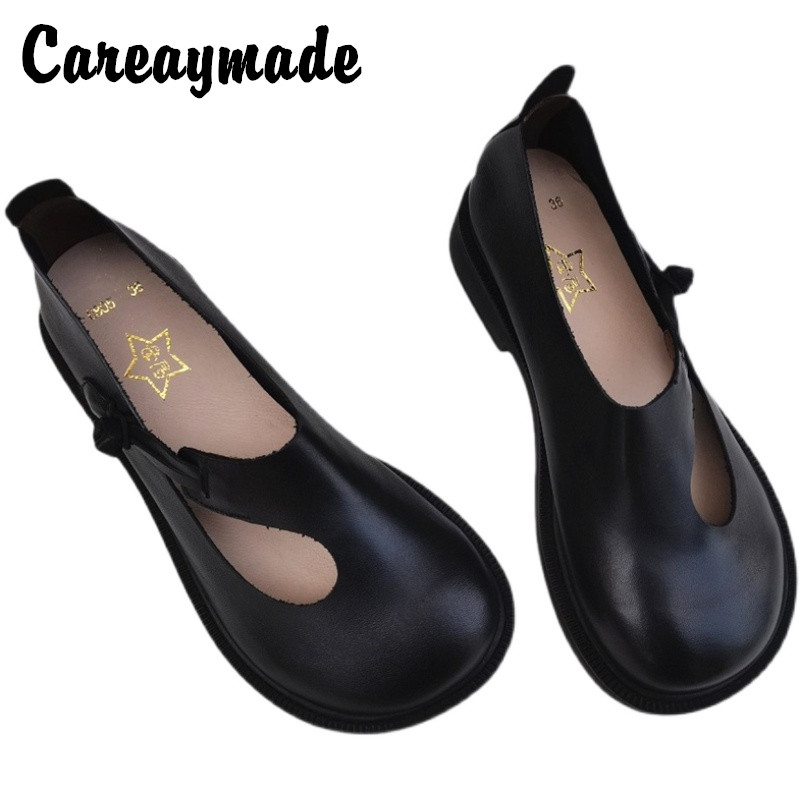 Careaymade-Genuine Leather Big - Women'S Shoes Round Toe ulasan dan harga