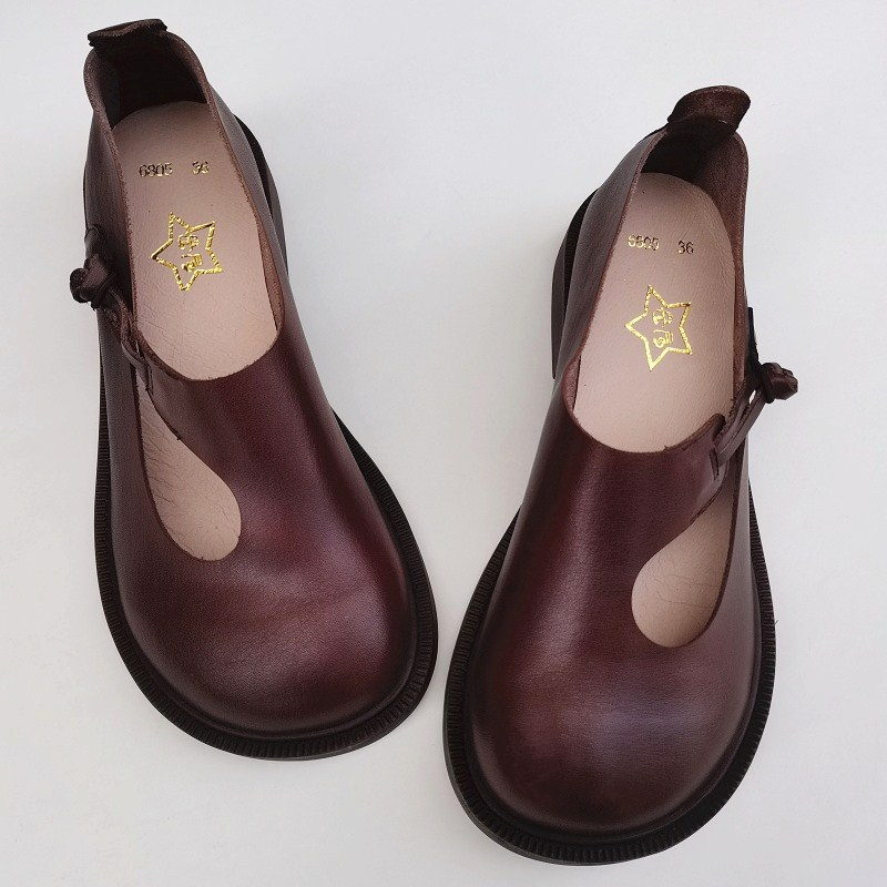 Careaymade-Genuine Leather Big - Women'S Shoes Round Toe ulasan dan harga