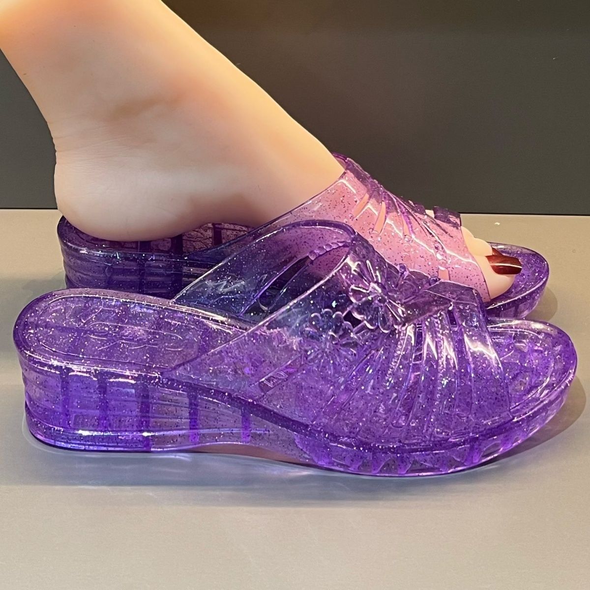 WFashion Purple Glitter Jelly  - Jelly Sandal Women ulasan dan harga