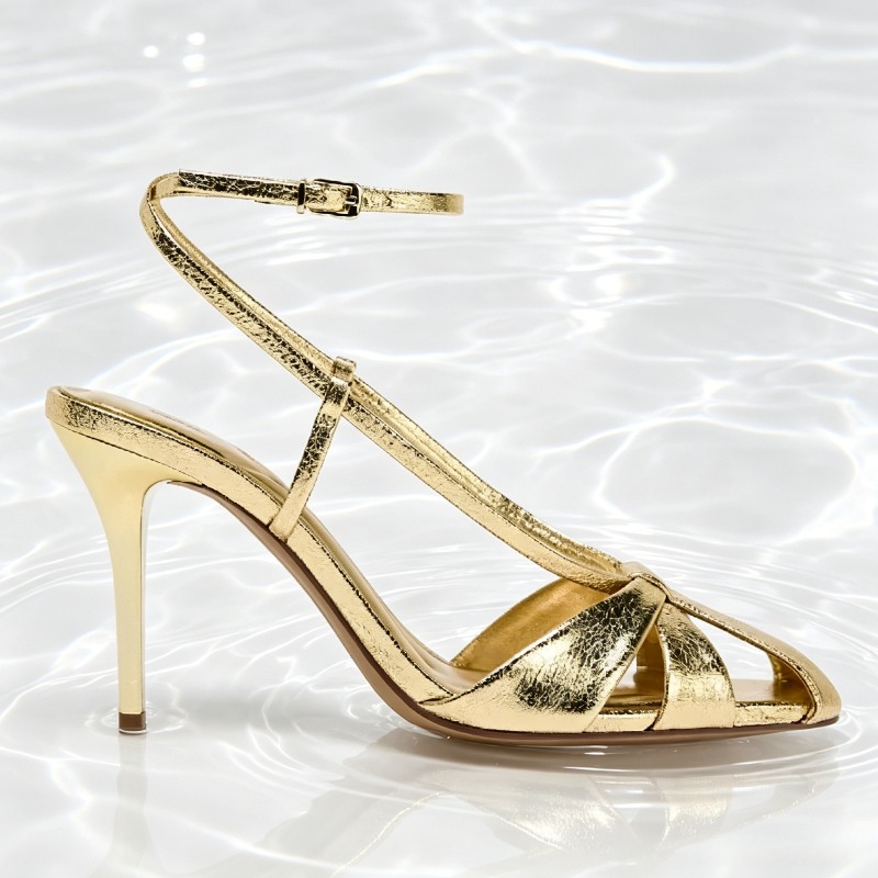 Fashion Gold Thin Heeled Sanda - Women Shoes Brands ulasan dan harga