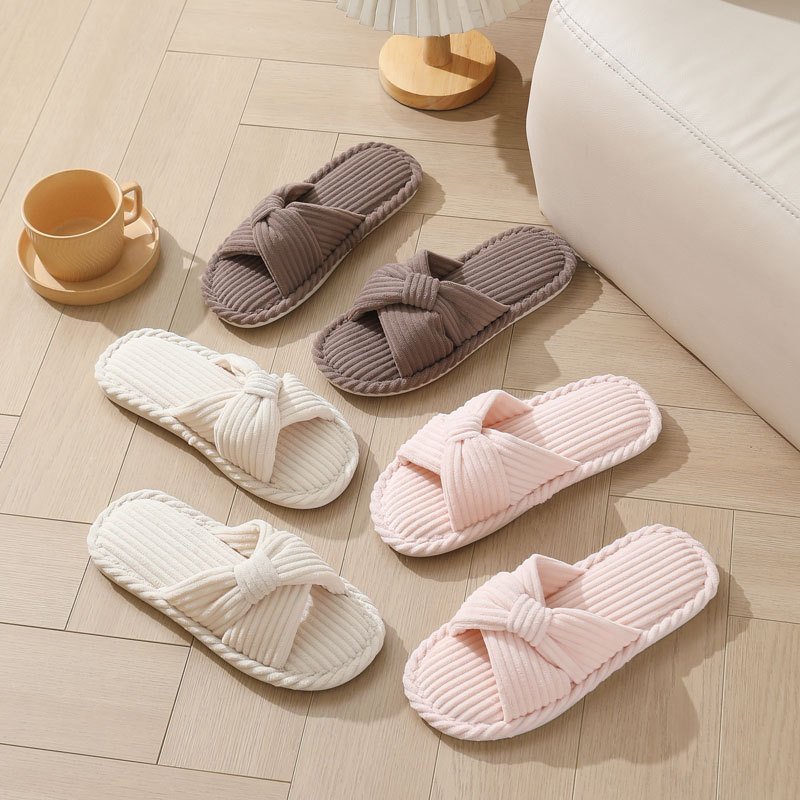 Corduroy Cross Strap Home Slip - Women Shoes On Sale ulasan dan harga